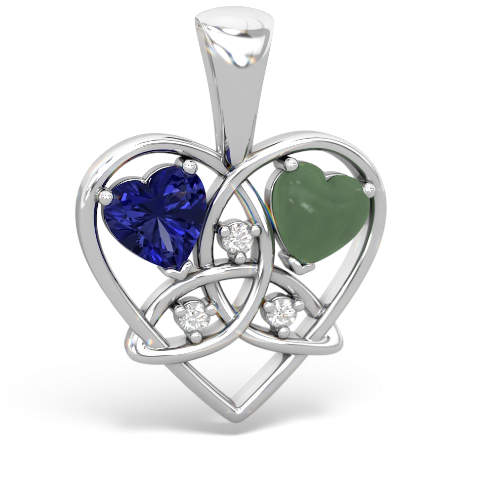 Lab Sapphire Celtic Trinity Heart 14K White Gold pendant P5331