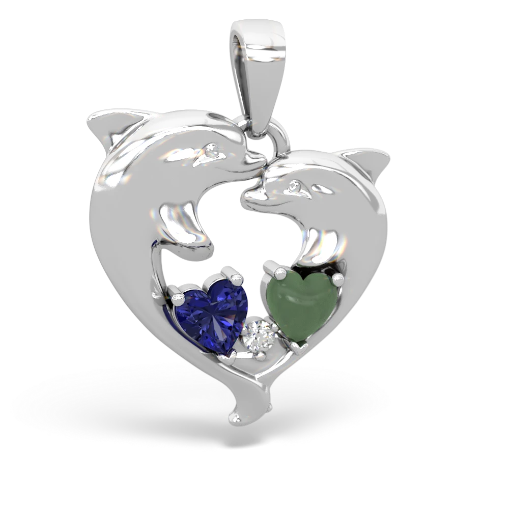 Lab Sapphire Dolphin Heart 14K White Gold pendant P5820