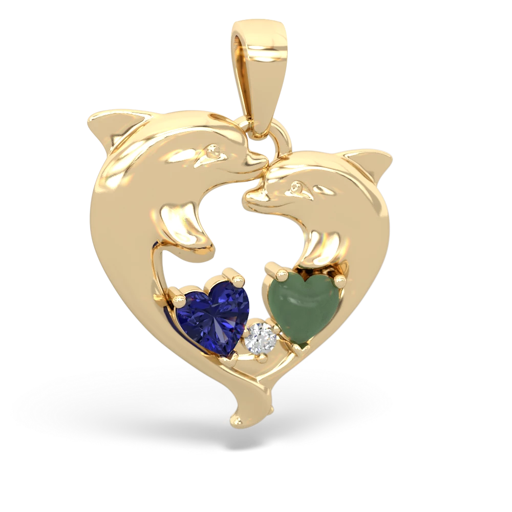 Lab Sapphire Dolphin Heart 14K Yellow Gold pendant P5820