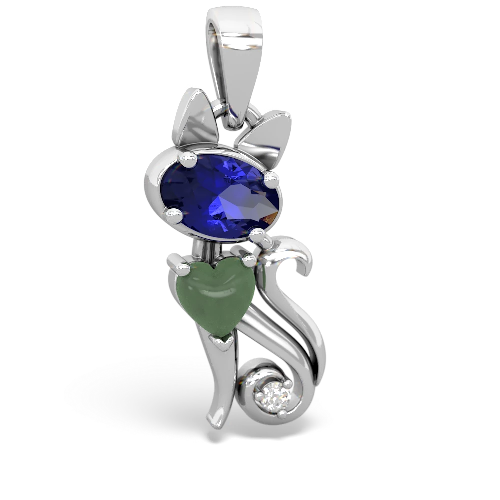 Lab Sapphire Kitten 14K White Gold pendant P5780