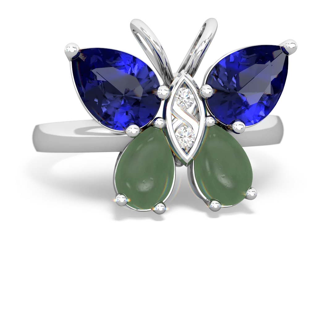 Lab Sapphire Butterfly 14K White Gold ring R2215