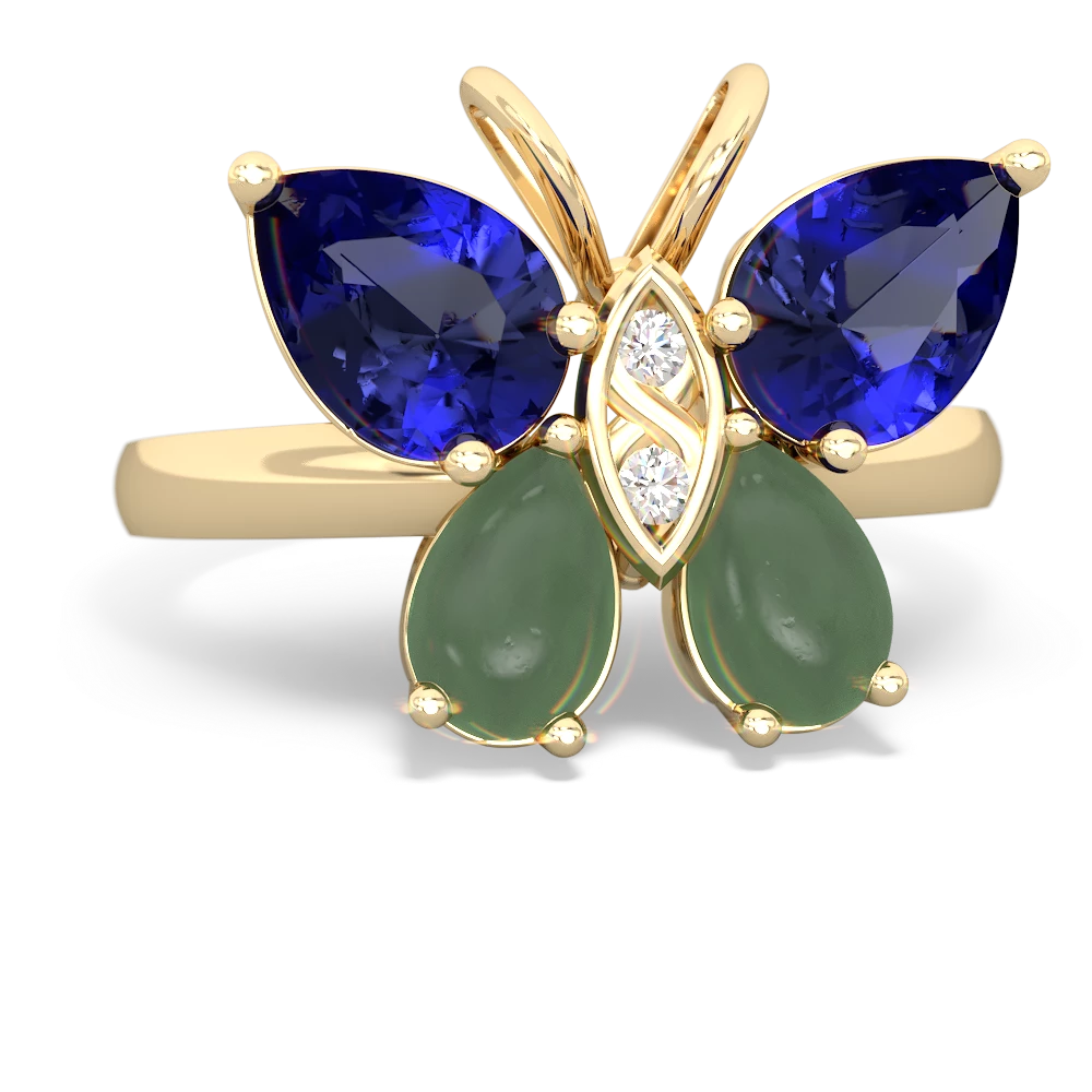 Lab Sapphire Butterfly 14K Yellow Gold ring R2215