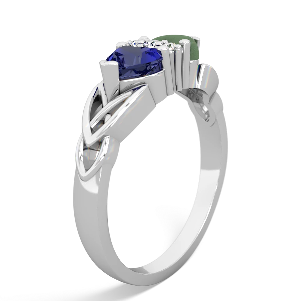 Lab Sapphire Celtic Knot Double Heart 14K White Gold ring R5040