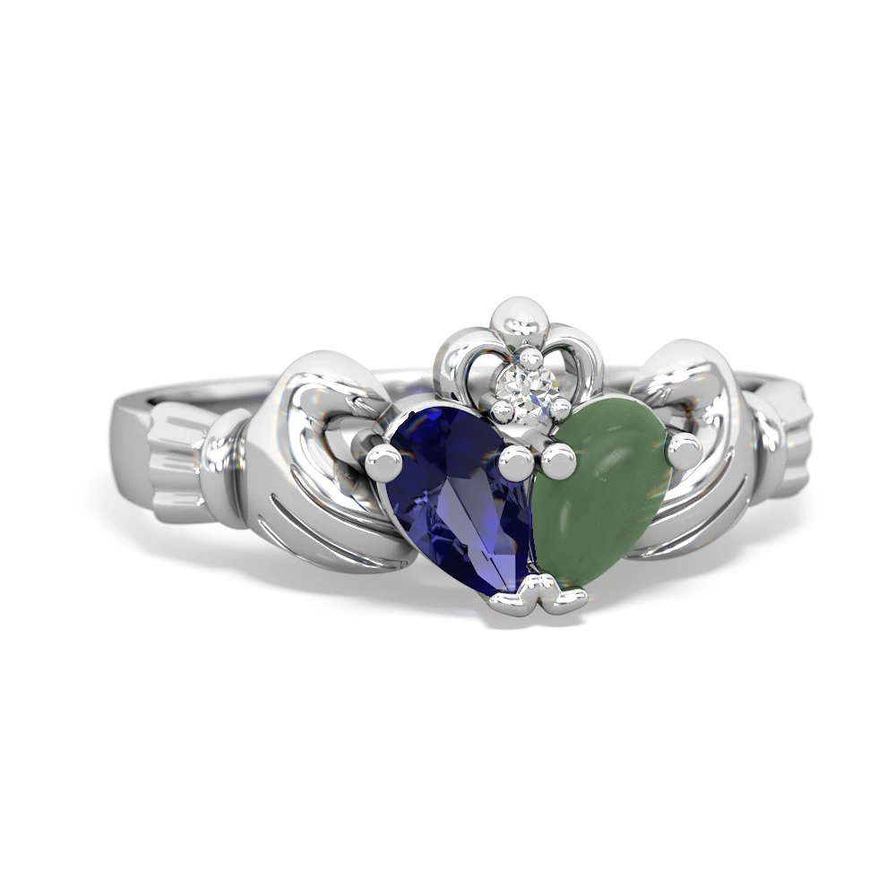 Lab Sapphire 'Our Heart' Claddagh 14K White Gold ring R2388