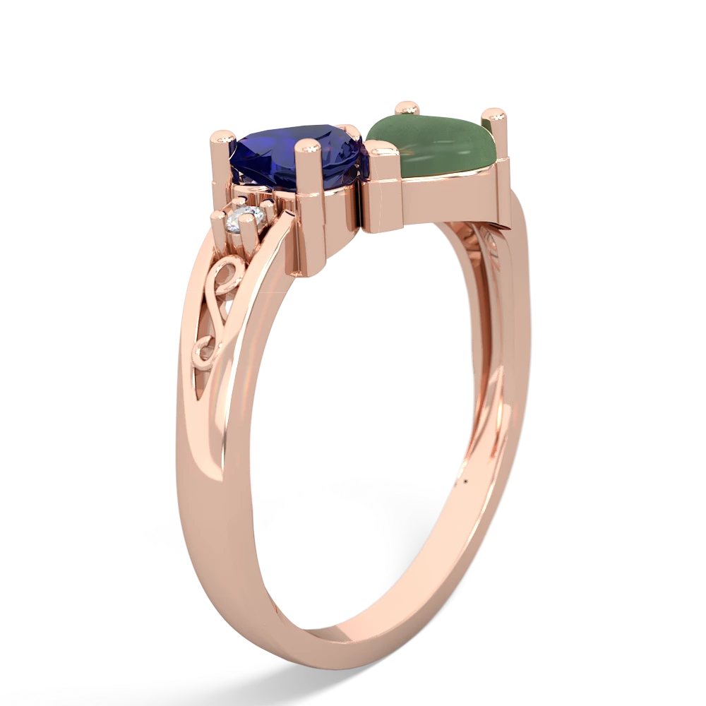 Lab Sapphire Snuggling Hearts 14K Rose Gold ring R2178