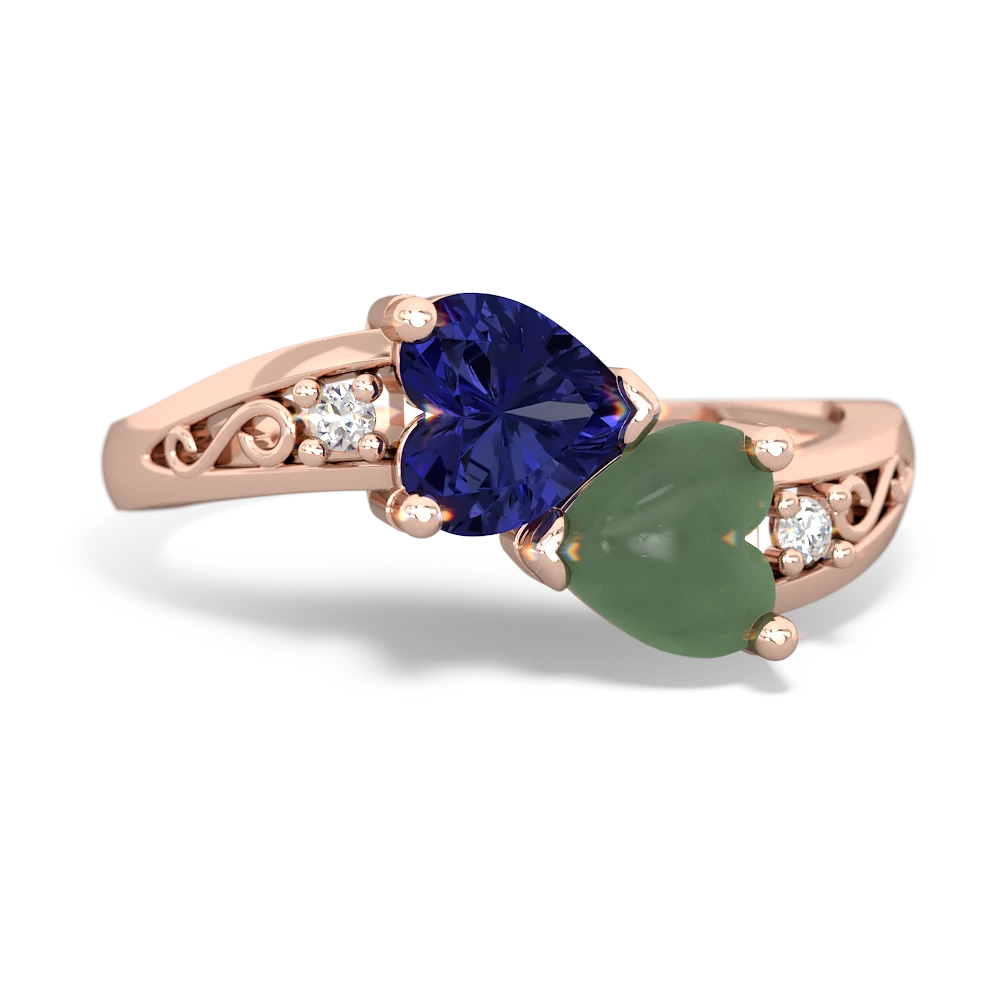 Lab Sapphire Snuggling Hearts 14K Rose Gold ring R2178