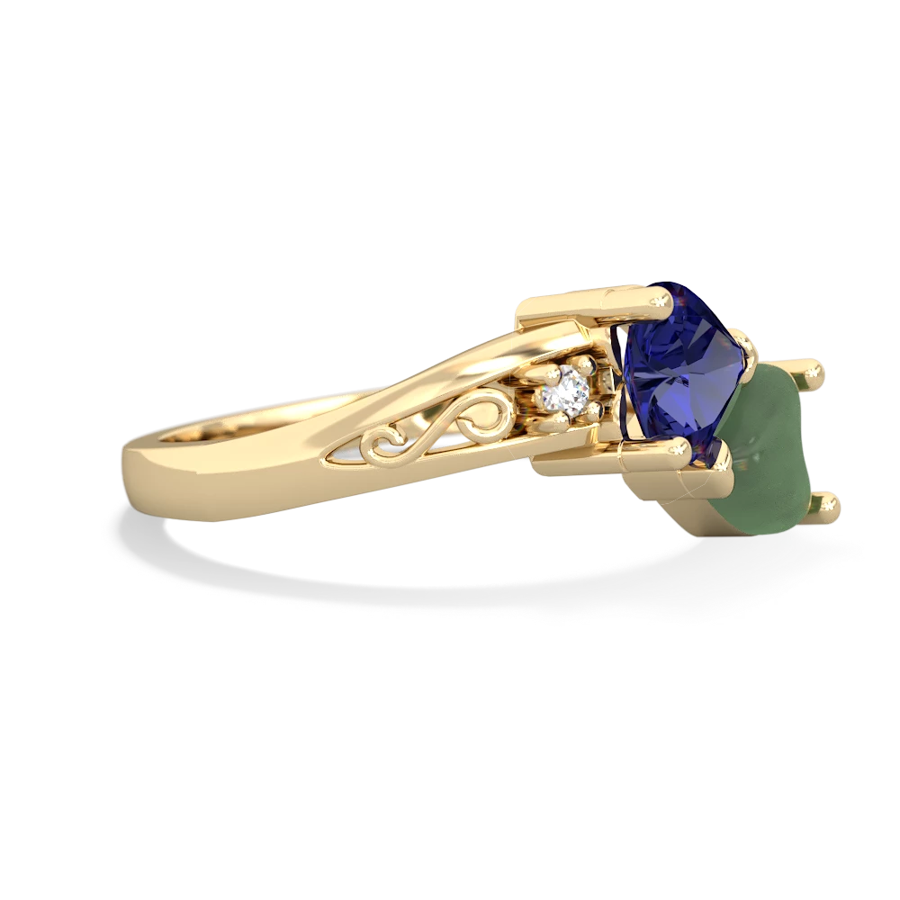 Lab Sapphire Snuggling Hearts 14K Yellow Gold ring R2178