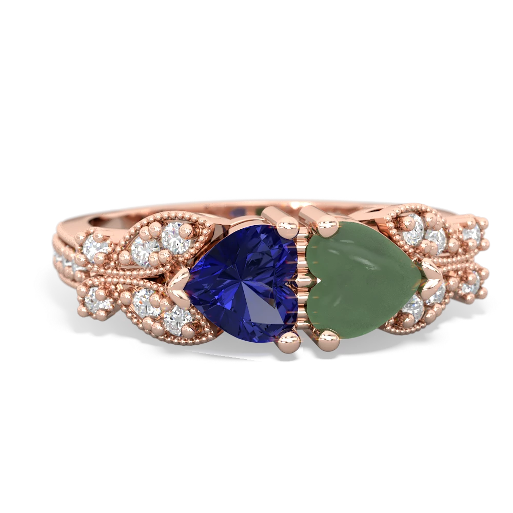 Lab Sapphire Diamond Butterflies 14K Rose Gold ring R5601