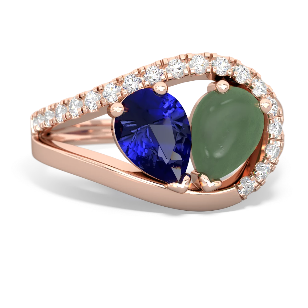 Lab Sapphire Nestled Heart Keepsake 14K Rose Gold ring R5650