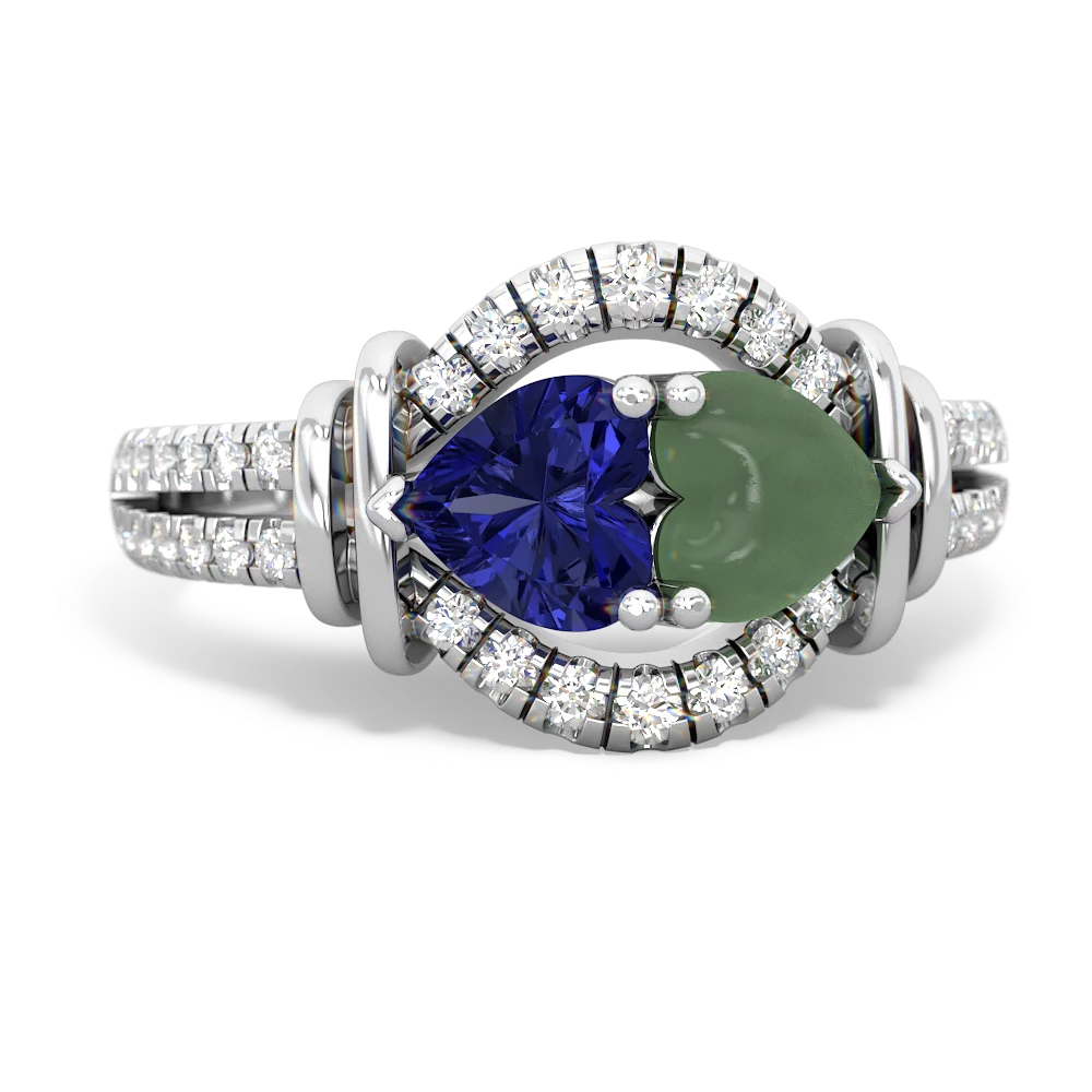 Lab Sapphire Art-Deco Keepsake 14K White Gold ring R5630