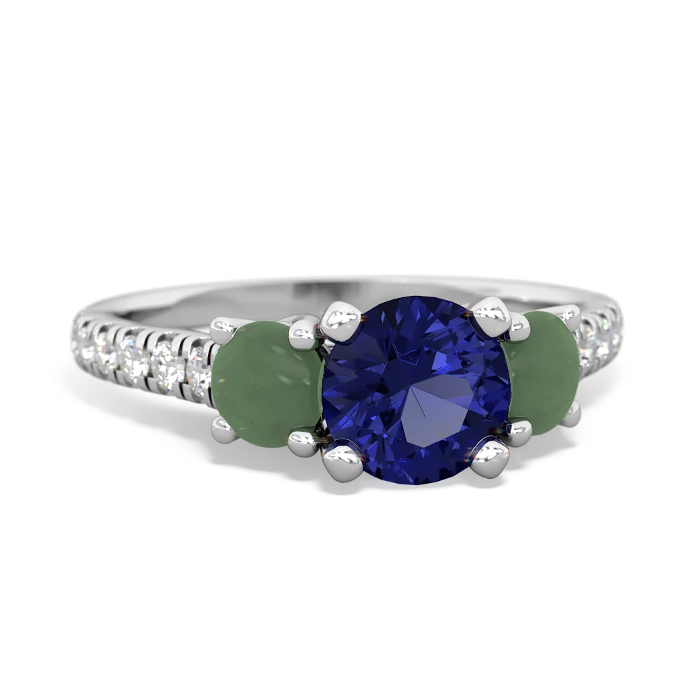 Lab Sapphire Pave Trellis 14K White Gold ring R5500