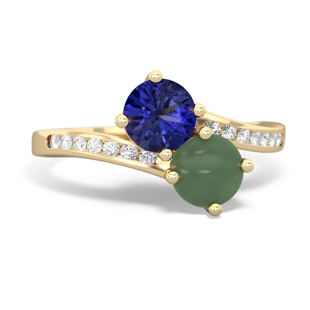 Lab Sapphire Channel Set Two Stone 14K Yellow Gold ring R5303