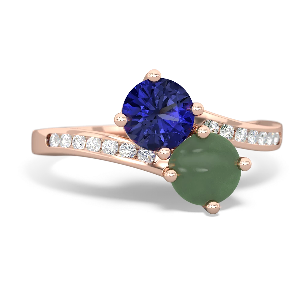 Lab Sapphire Channel Set Two Stone 14K Rose Gold ring R5303