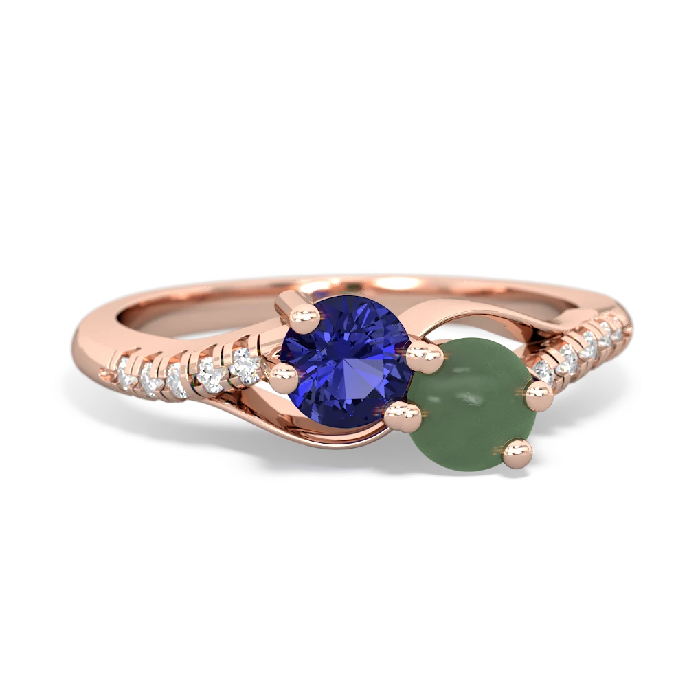 Lab Sapphire Infinity Pave Two Stone 14K Rose Gold ring R5285