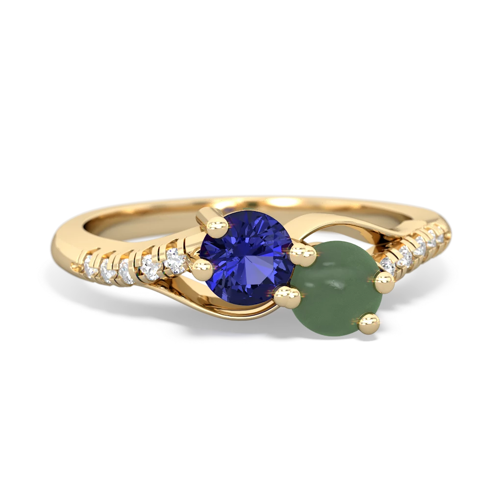 Lab Sapphire Infinity Pave Two Stone 14K Yellow Gold ring R5285