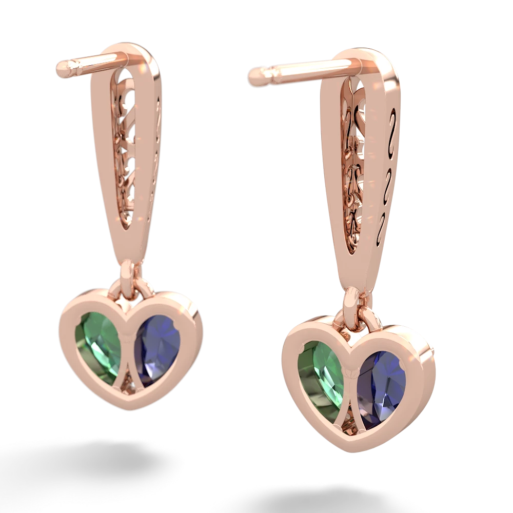 Lab Sapphire Filligree Heart 14K Rose Gold earrings E5070