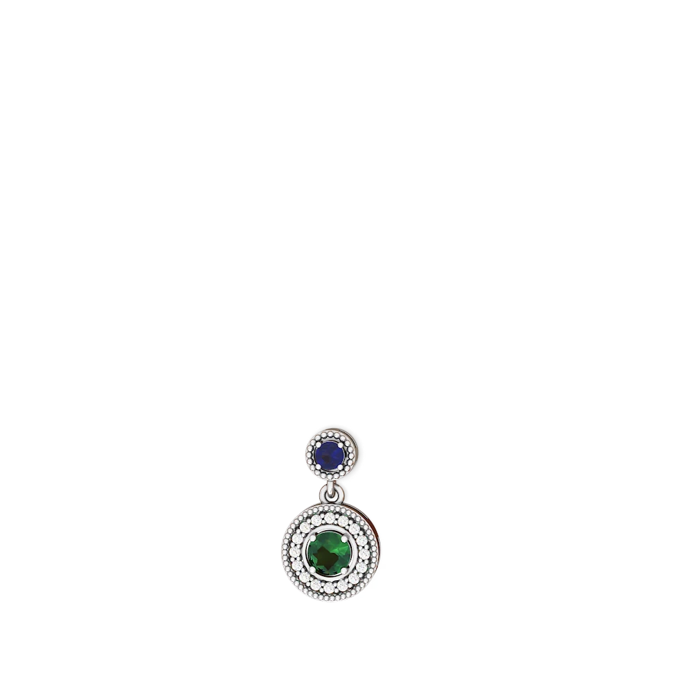 Lab Sapphire Halo Dangle 14K White Gold earrings E5319