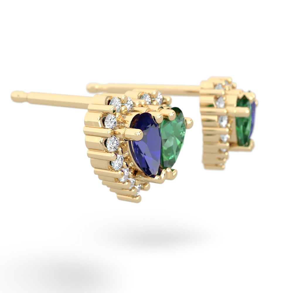 Lab Sapphire Halo 14K Yellow Gold earrings E7008