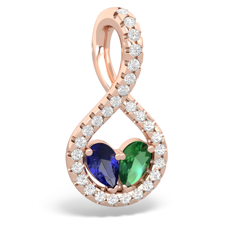 Lab Sapphire Pave Twist 'One Heart' 14K Rose Gold pendant P5360