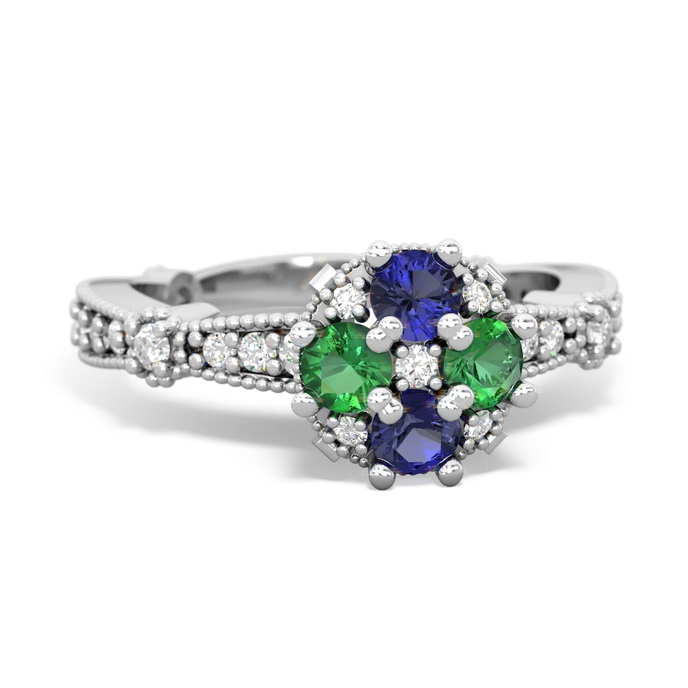 Lab Sapphire Sparkling Tiara Cluster 14K White Gold ring R26293RD