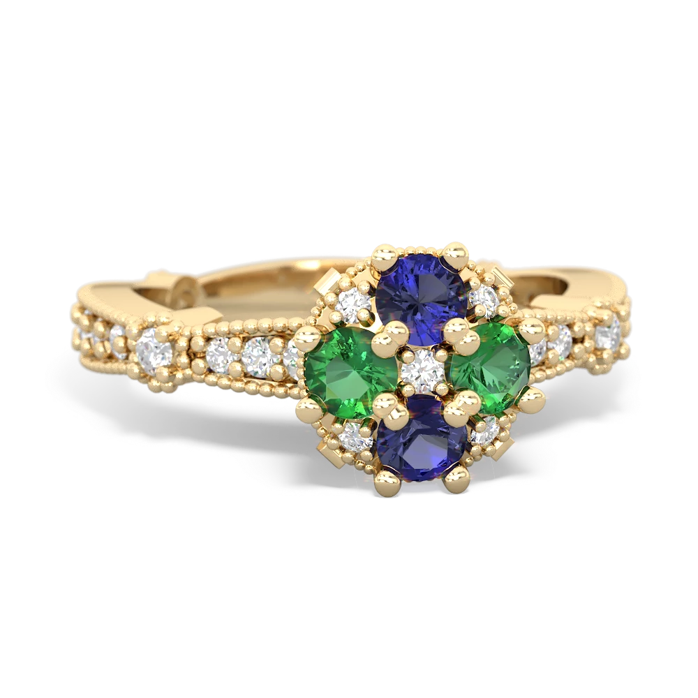 Lab Sapphire Sparkling Tiara Cluster 14K Yellow Gold ring R26293RD