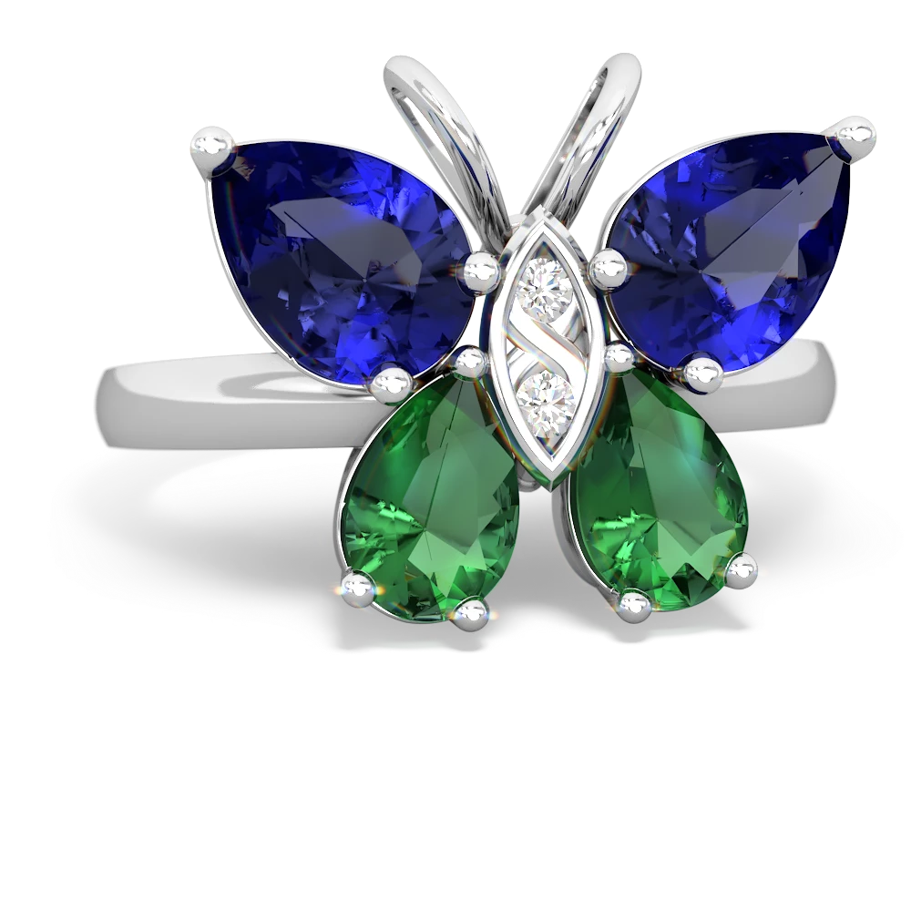 Lab Sapphire Butterfly 14K White Gold ring R2215