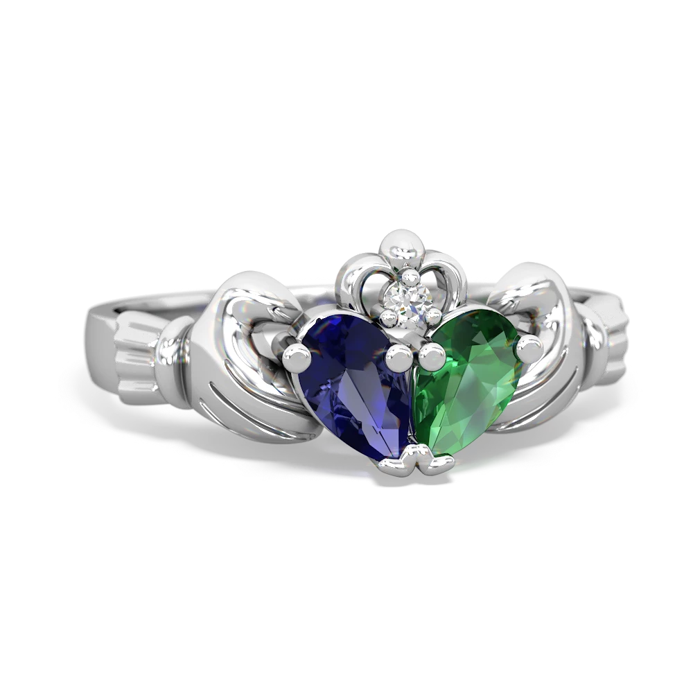 Lab Sapphire 'Our Heart' Claddagh 14K White Gold ring R2388