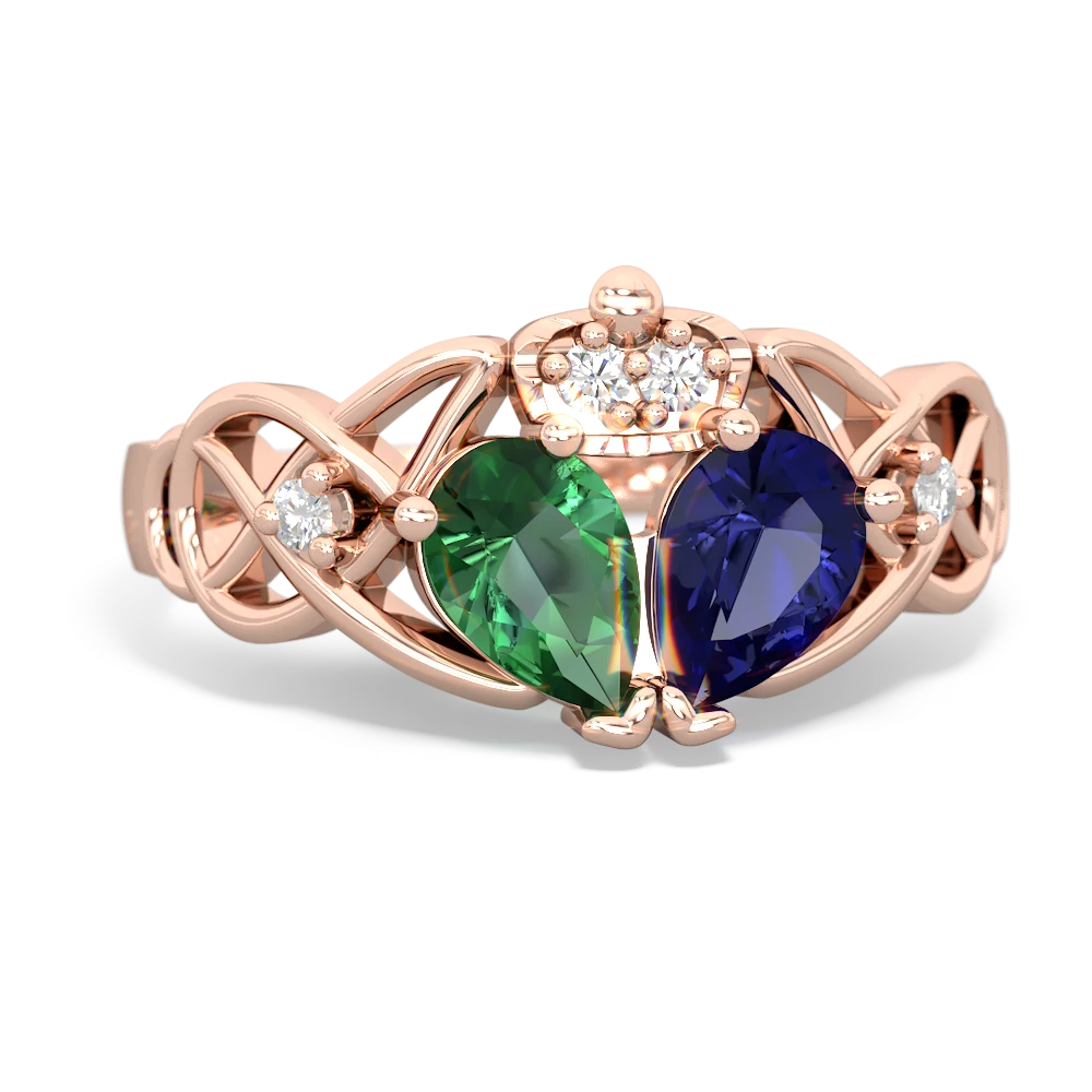 Lab Sapphire 'One Heart' Celtic Knot Claddagh 14K Rose Gold ring R5322