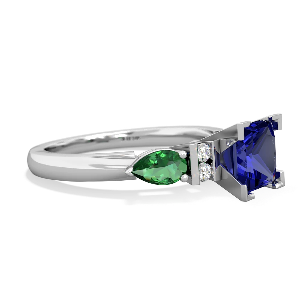 Lab Sapphire 6Mm Princess Eternal Embrace Engagement 14K White Gold ring C2002