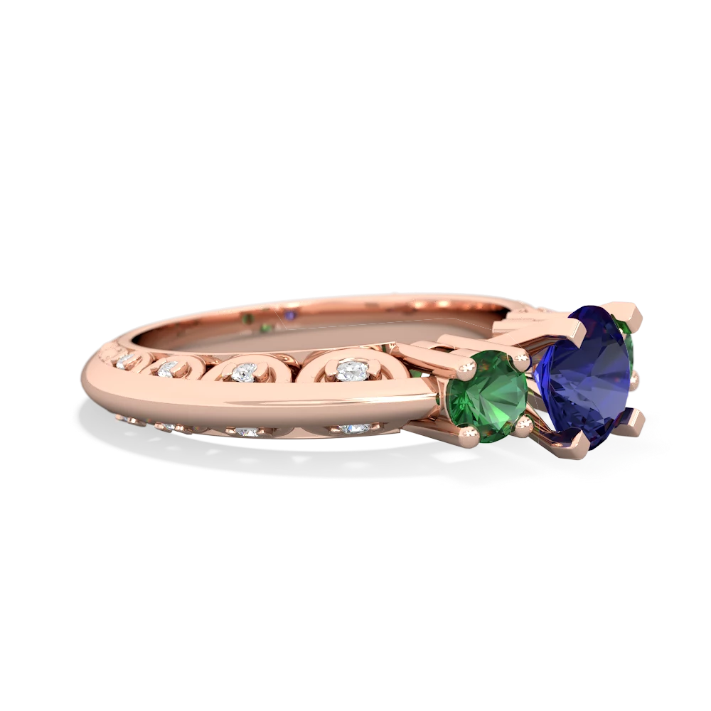 Lab Sapphire Art Deco Eternal Embrace Engagement 14K Rose Gold ring C2003