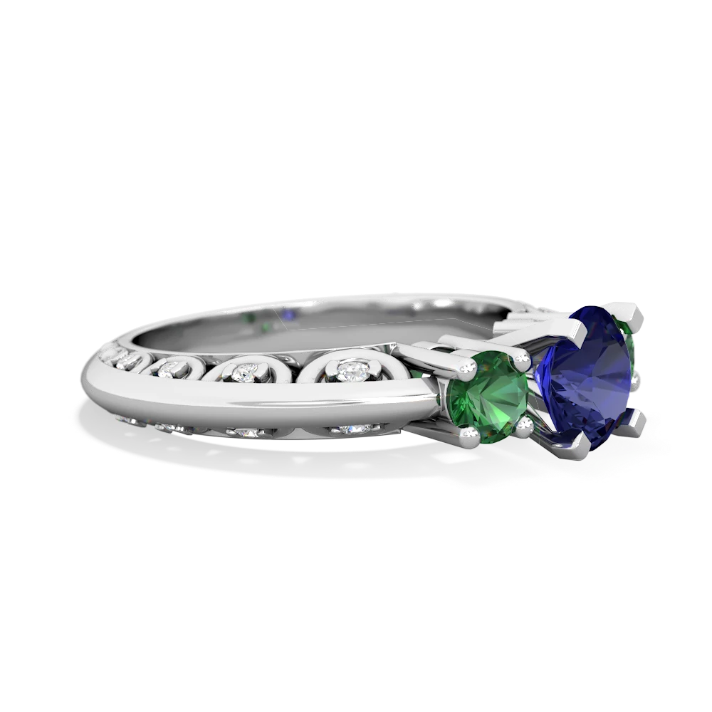 Lab Sapphire Art Deco Eternal Embrace Engagement 14K White Gold ring C2003