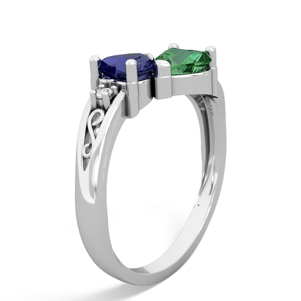 Lab Sapphire Snuggling Hearts 14K White Gold ring R2178