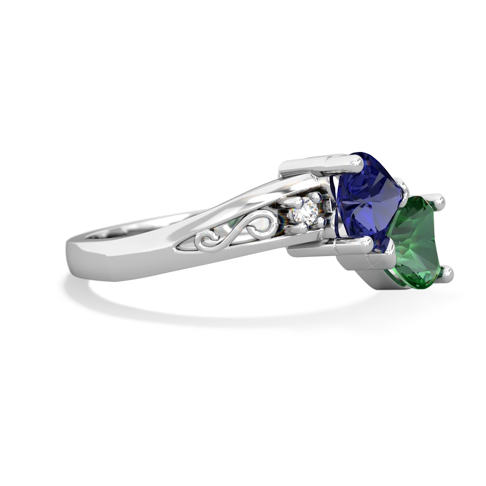 Lab Sapphire Snuggling Hearts 14K White Gold ring R2178