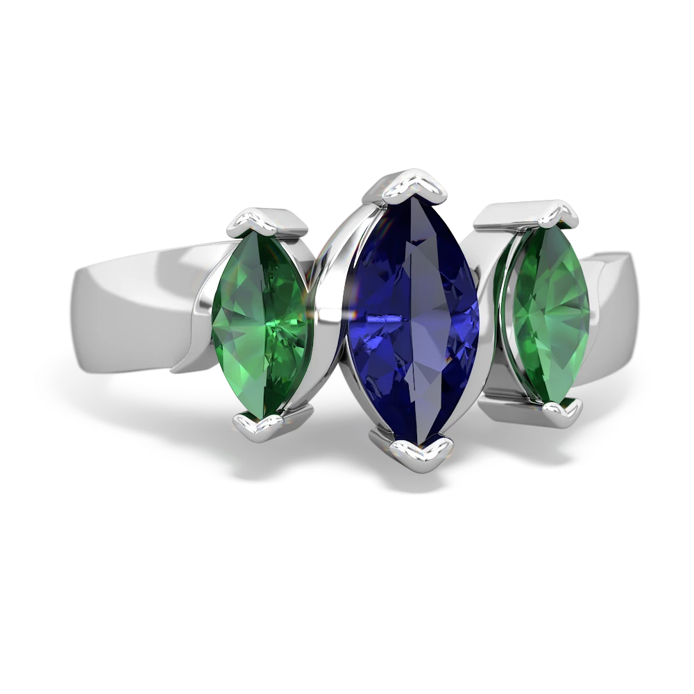 Lab Sapphire Three Peeks 14K White Gold ring R2433