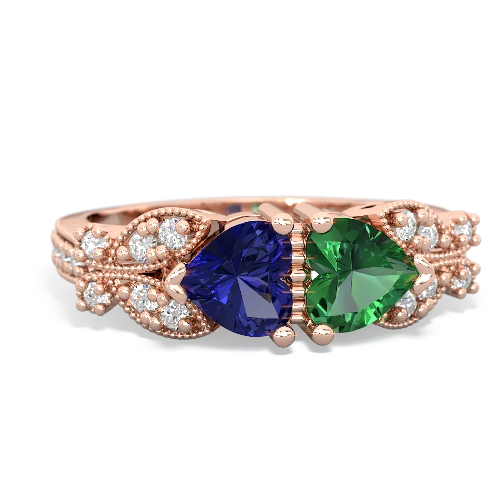 Lab Sapphire Diamond Butterflies 14K Rose Gold ring R5601