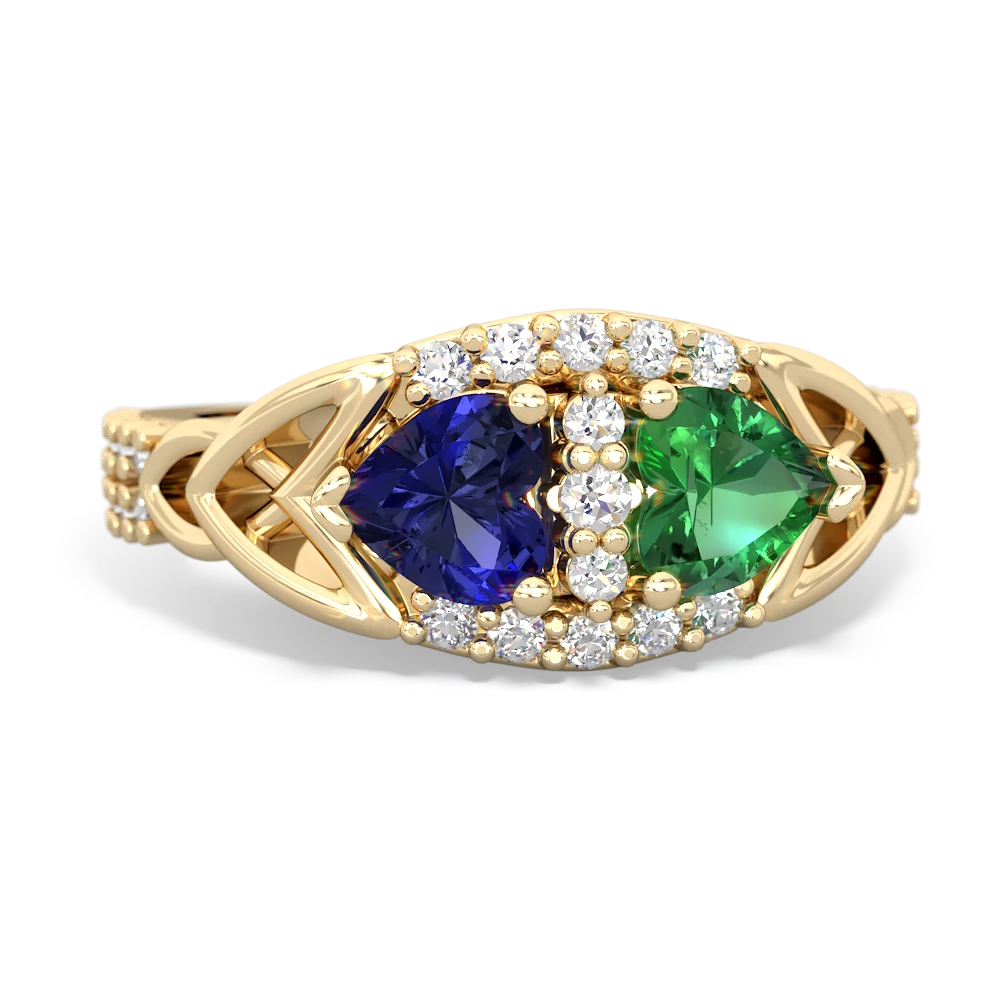 Lab Sapphire Sparkling Celtic Knot 14K Yellow Gold ring R2645