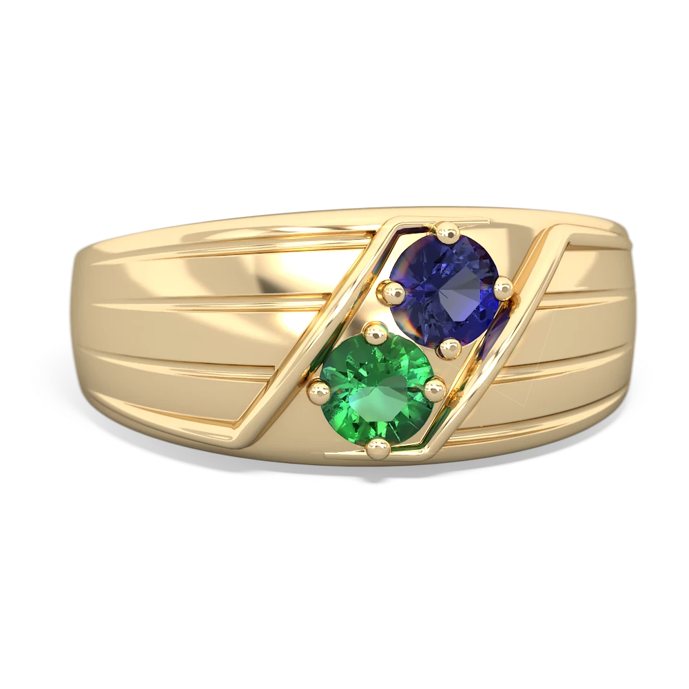 Lab Sapphire Men's Streamline 14K Yellow Gold ring R0460