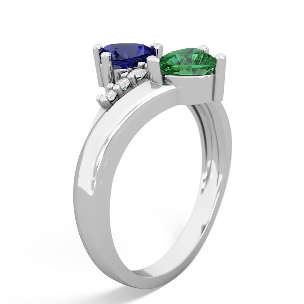 Lab Sapphire Heart To Heart 14K White Gold ring R2064