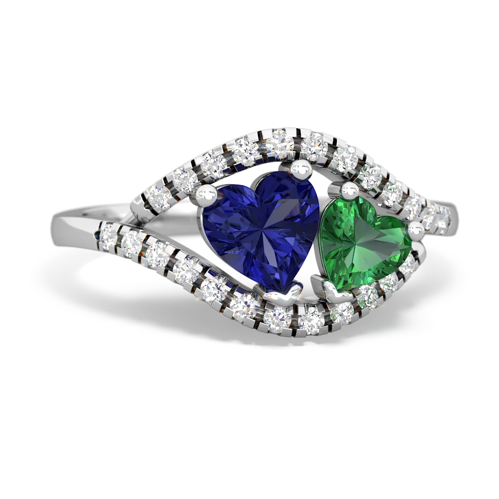 Lab Sapphire Mother And Child 14K White Gold ring R3010