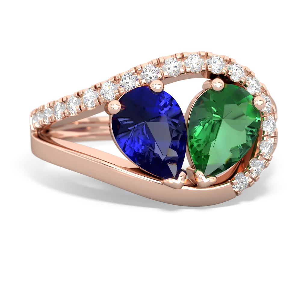 Lab Sapphire Nestled Heart Keepsake 14K Rose Gold ring R5650