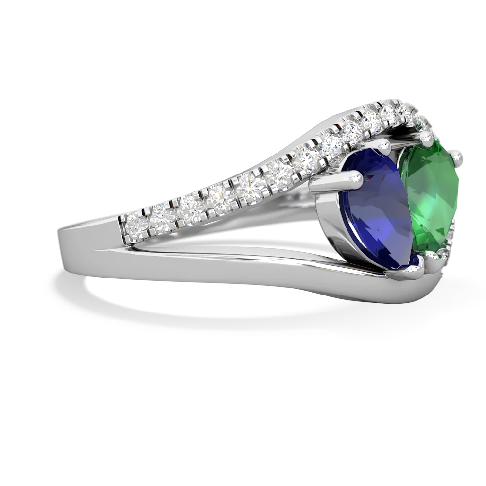 Lab Sapphire Nestled Heart Keepsake 14K White Gold ring R5650