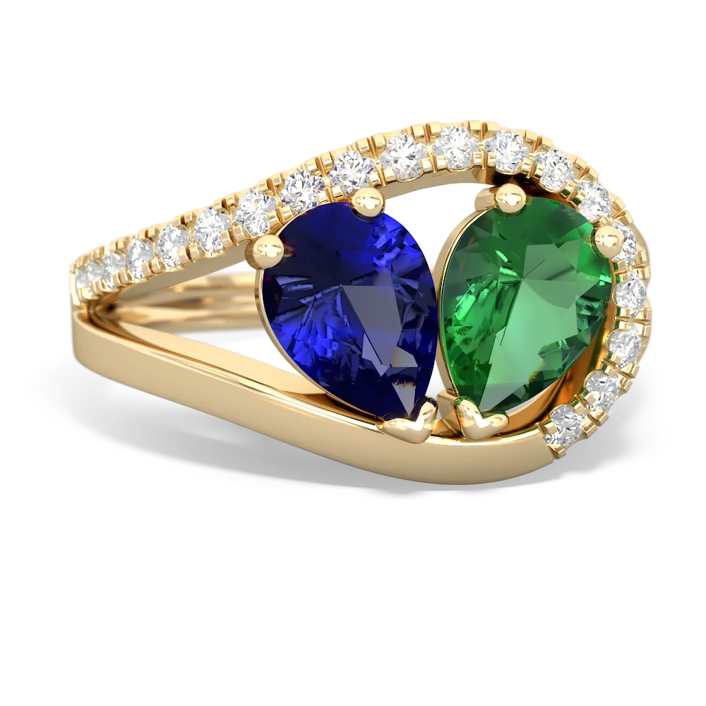 Lab Sapphire Nestled Heart Keepsake 14K Yellow Gold ring R5650