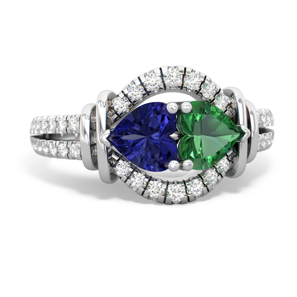 Lab Sapphire Art-Deco Keepsake 14K White Gold ring R5630