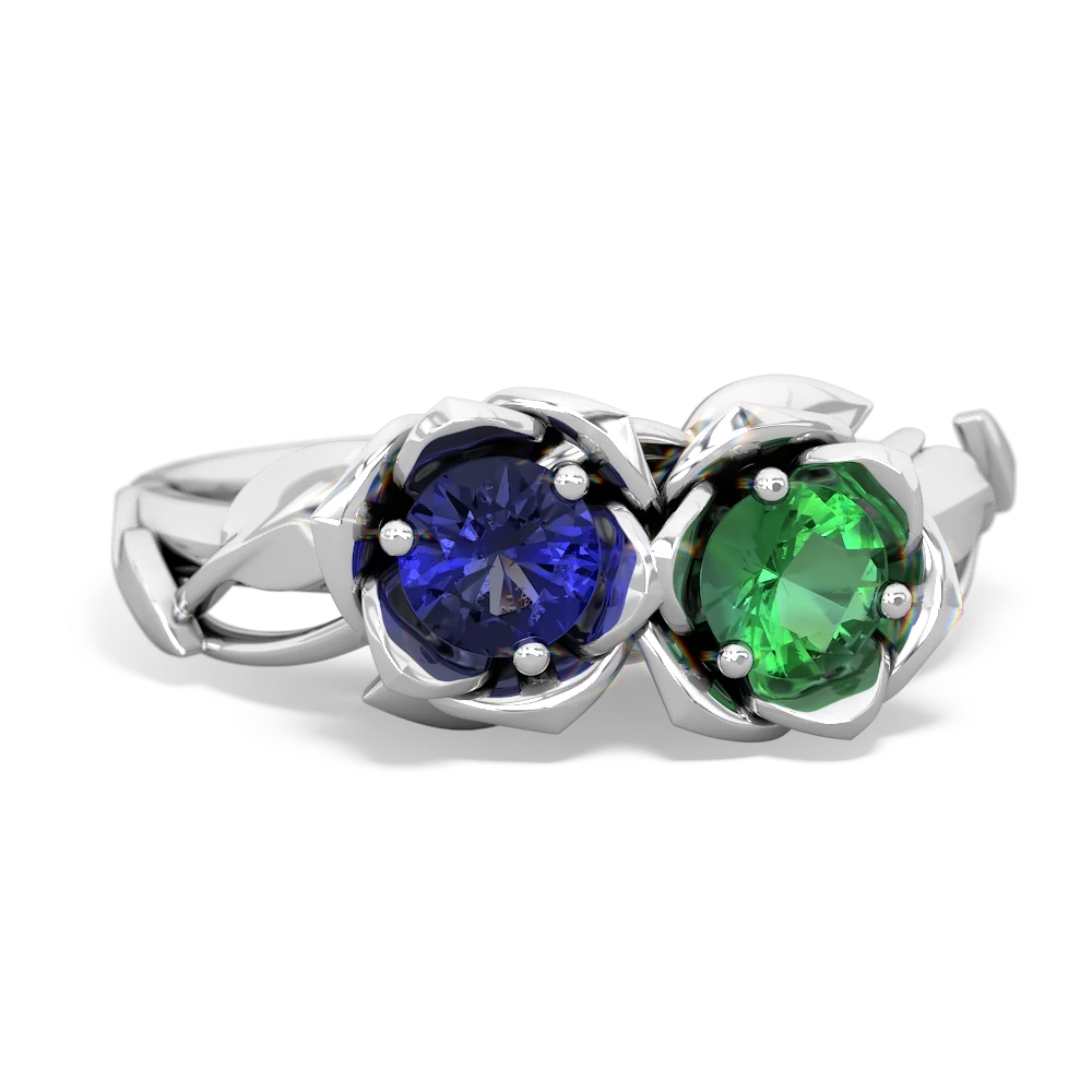 Lab Sapphire Rose Garden 14K White Gold ring R5510