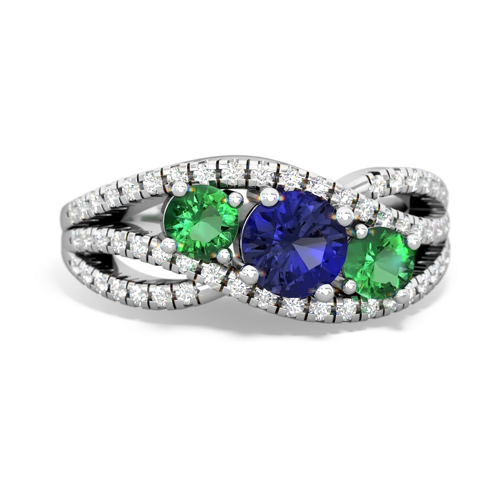 Lab Sapphire Three Stone Aurora 14K White Gold ring R3080