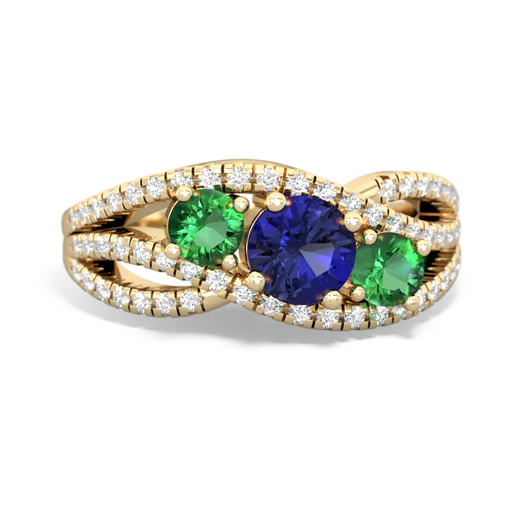 Lab Sapphire Three Stone Aurora 14K Yellow Gold ring R3080