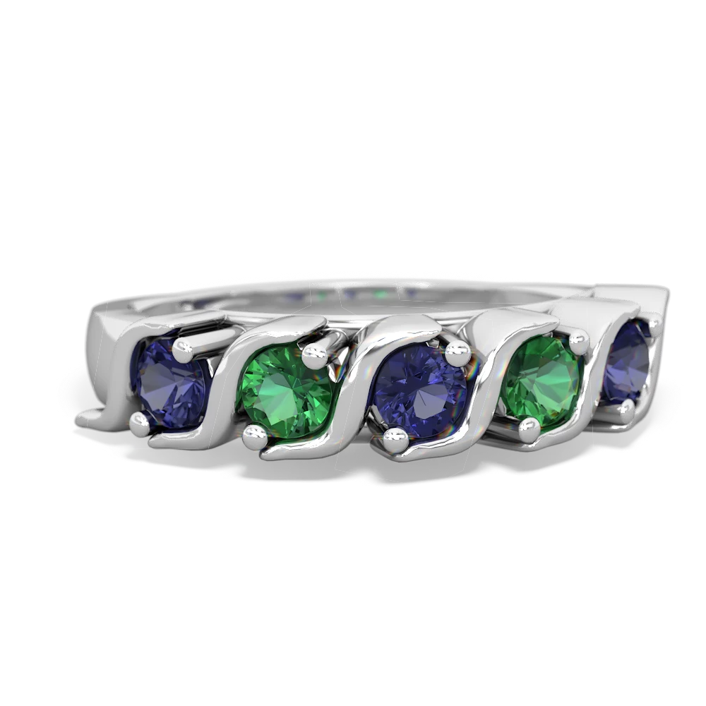 Lab Sapphire Anniversary Band 14K White Gold ring R2089