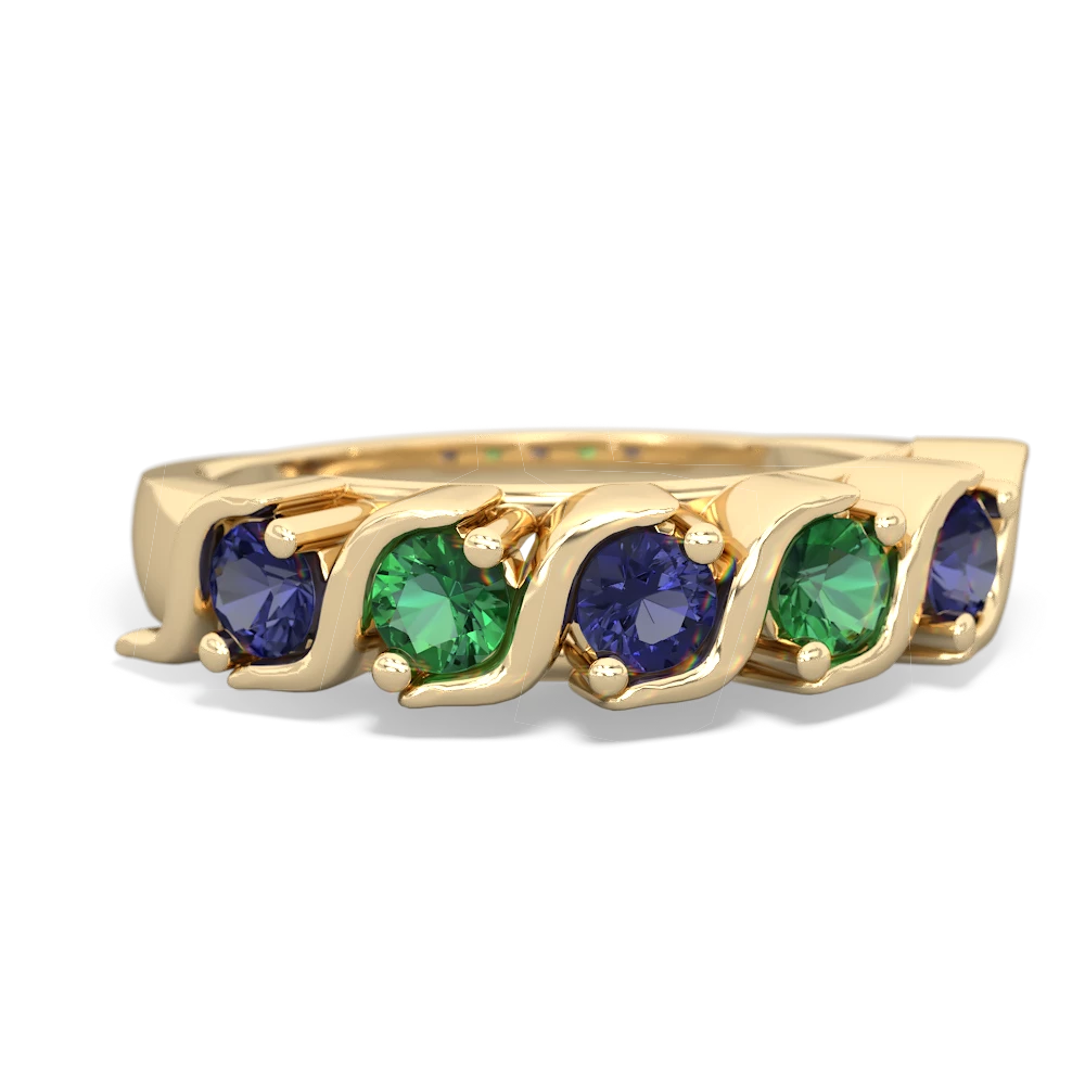 Lab Sapphire Anniversary Band 14K Yellow Gold ring R2089