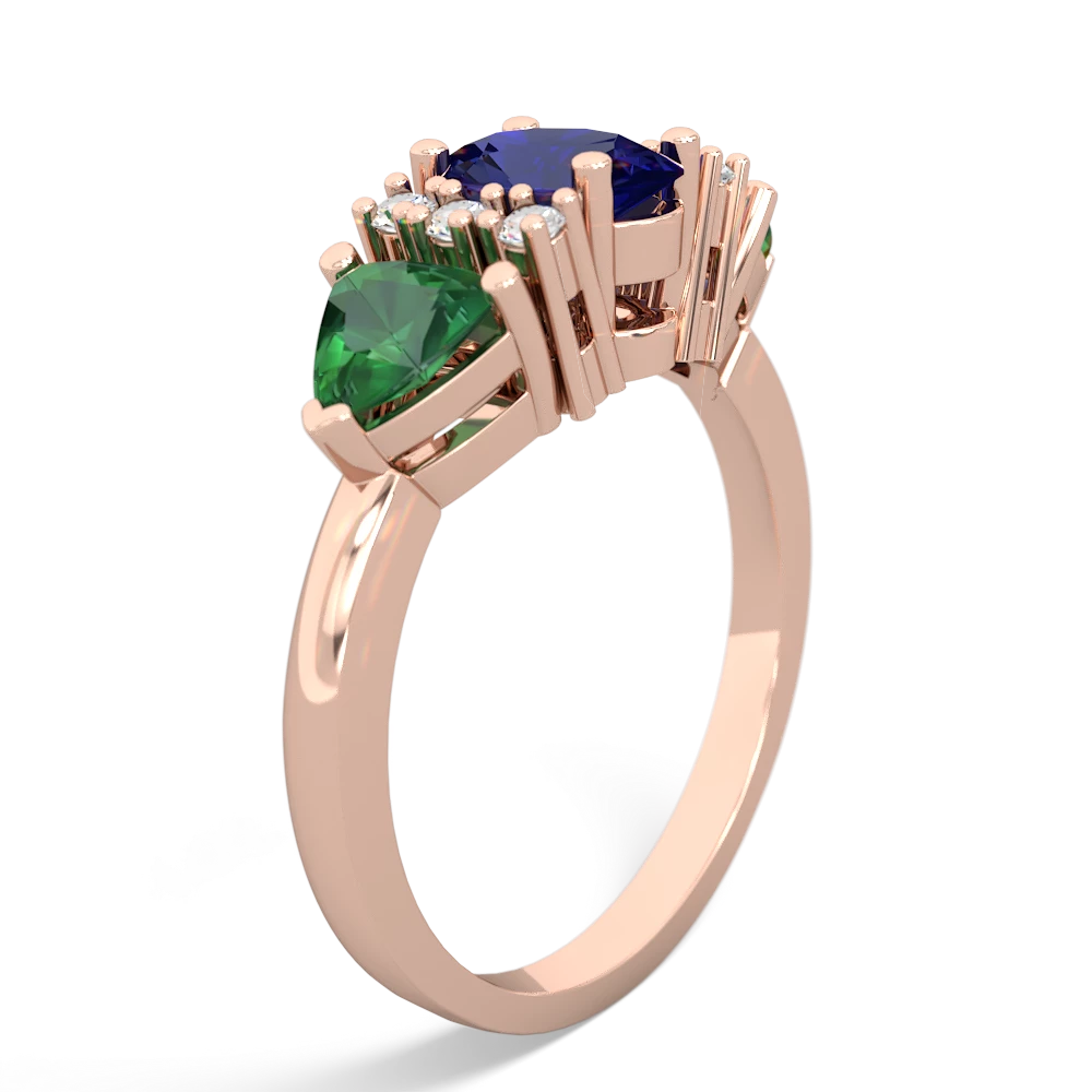 Lab Sapphire Antique Style Three Stone 14K Rose Gold ring R2186