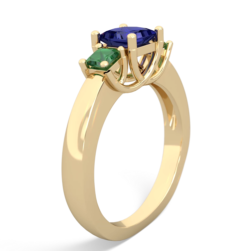 Lab Sapphire Three Stone Trellis 14K Yellow Gold ring R4015